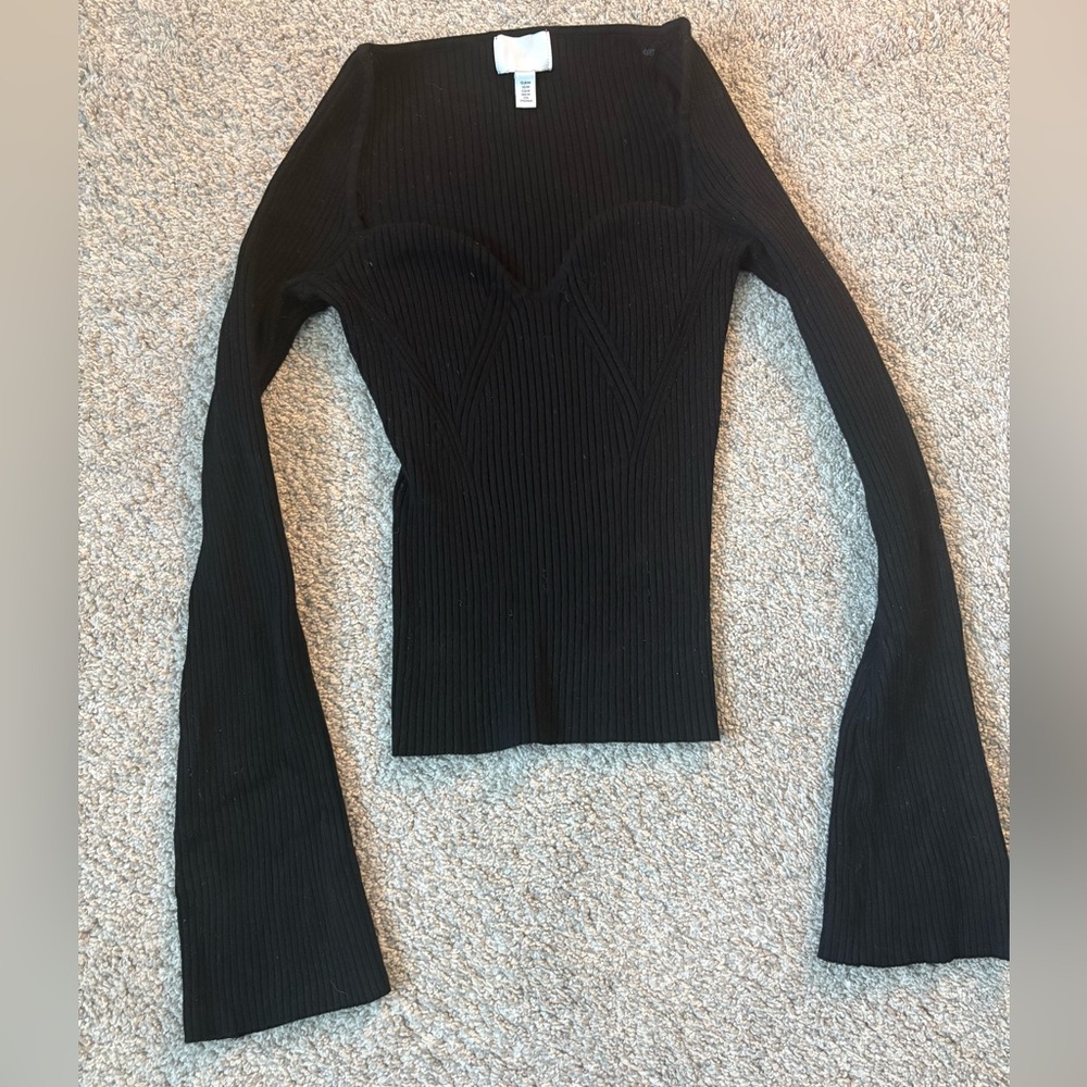 Black Ribbed Long Sleeve Top